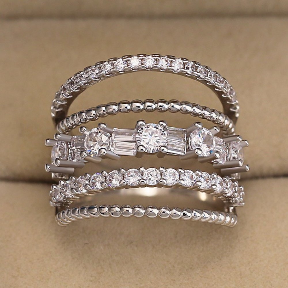 NEW 925 Sterling Silver Multi Band Diamond Ring